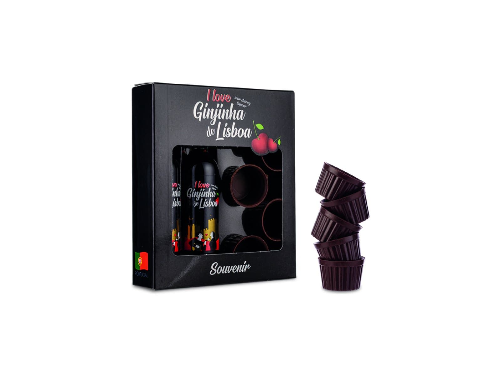 I Love Ginjinha de Lisboa Miniaturas com Copos de Chocolate