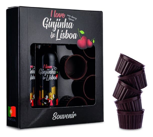 I Love Ginjinha de Lisboa Miniatures with Chocolate Cups